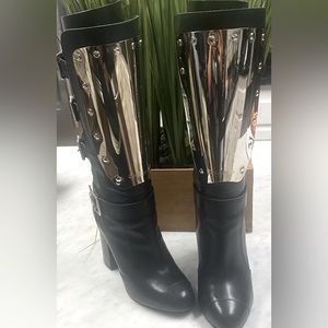 2010 Chanel motorcycle boots, 37, black leather w/chrome plates 🖤Iconic🖤